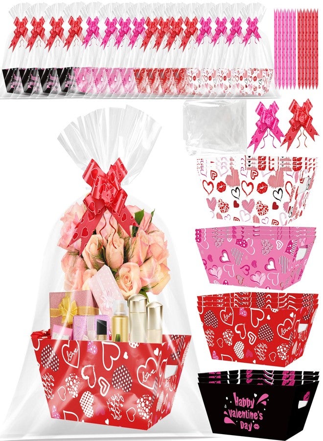 EUVBOKW 12 Pcs Valentine Gift Baskets,Love Heart Empty Boxes with Cellophane Bags and Ribbons for Romantic Valentine's Day Gifts and Wedding Decor (Valentine) - Image 1